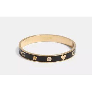 Coach Motif Bangle Bracelet F87950 (Black Enamel / Gold Tone)